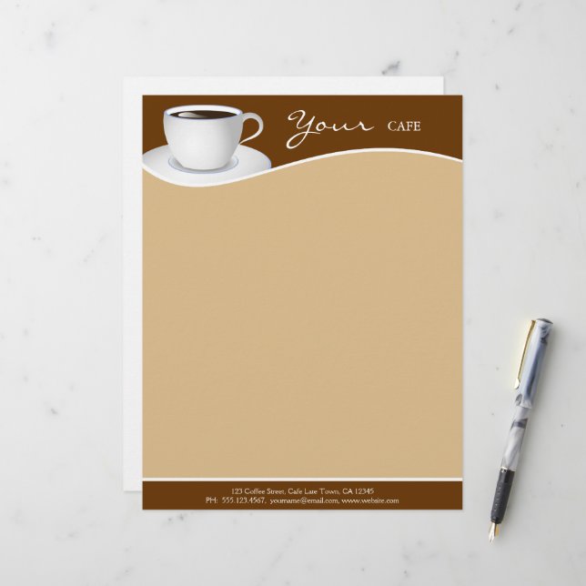 Cafe White Cup Coffee Shop Business Letterhead Template (Front/Back In Situ)