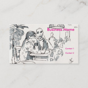 Cafe with plants drawing business card
