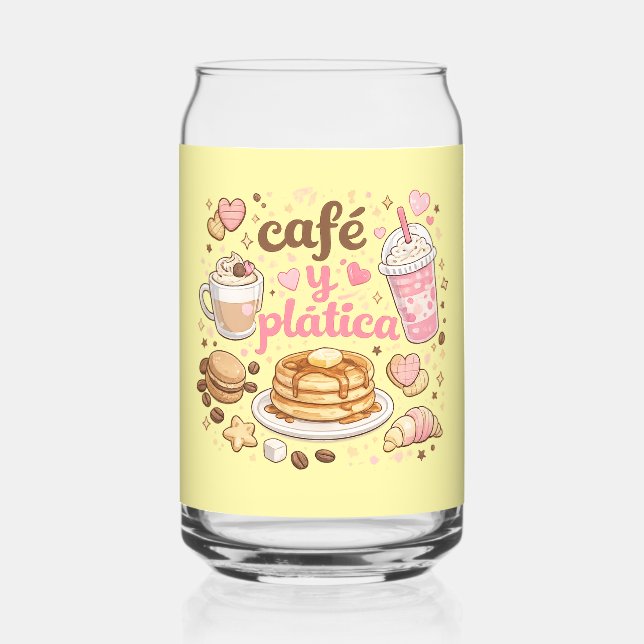 Café y Plática Cute Iced Coffee Glass Can Cup (Back)