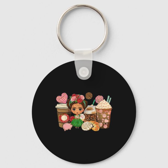 Cafecito Y Chisme Coffee Cups Mexico Cinco De Mayo Key Ring (Front)