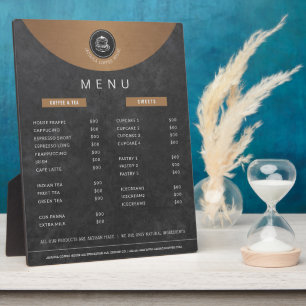 Cafeteria logo copper black chalkboard price list plaque