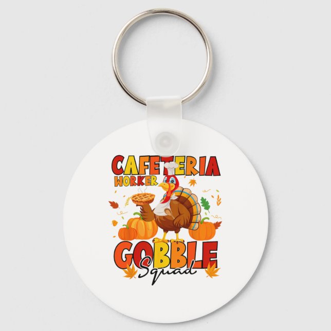 Cafeteria Worker Gobble Squad Turkey Pumpkin Thank Key Ring (Front)