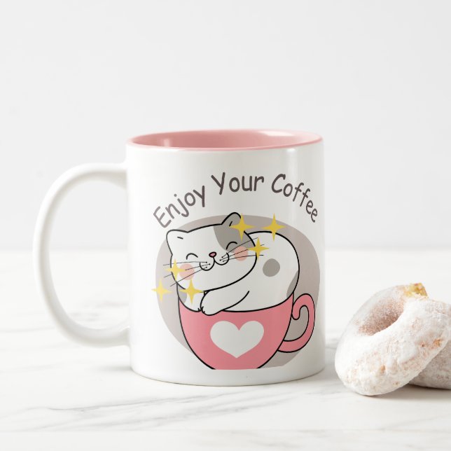 CAFFE CAT Two-Tone COFFEE MUG (With Donut)