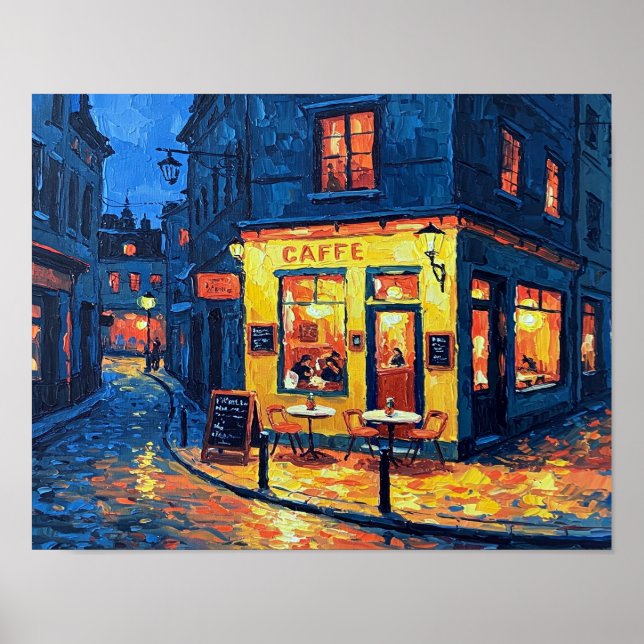 Caffe Italian Coffee Shop Night Scene Poster (Front)