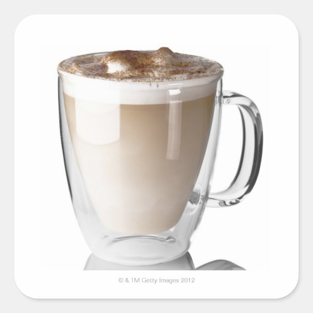 Caffe latte, on white background, cut out square sticker (Front)
