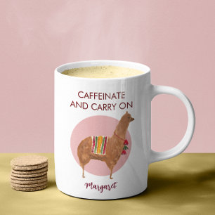 Caffeinate Carry On Llama Alpaca Hand-Drawn Animal Coffee Mug