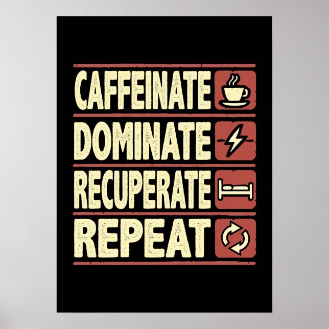 Caffeinate, Dominate, Recuperate, Repeat – Success Poster (Front)