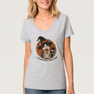 Caffeinated & Bewitched Funny Witch Cat Halloween T-Shirt