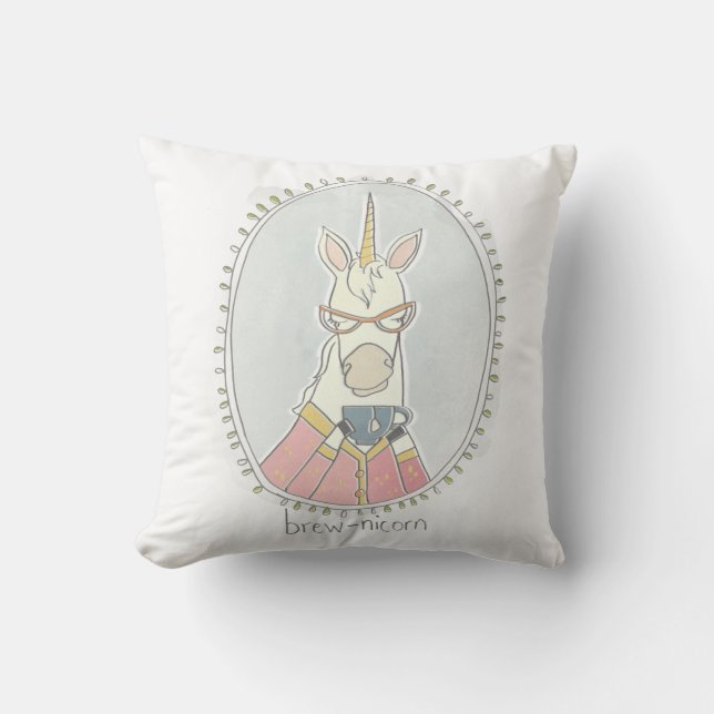 Caffeinated Cutie | Brew Unicorn Cushion (Front)