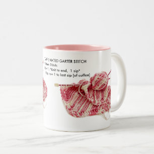 "Caffeinated Garter Stitch" - Knitting Pink Two-Tone Coffee Mug