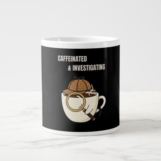 Caffeinated & Investigating | Cozy Mystery Coffee  Large Coffee Mug (Front)