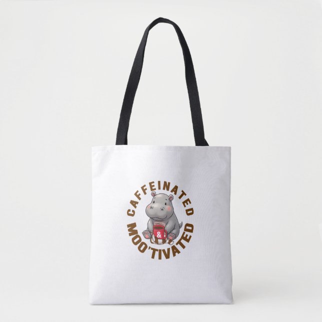 Caffeinated & Moo'tivated Funny Moo-Deng, Love, Co Tote Bag (Front)