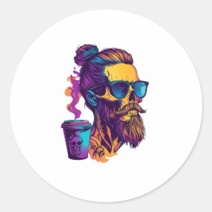 Caffeinated Skull – Funny Barista Skeleton Classic Round Sticker