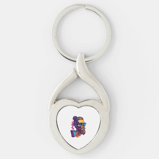 Caffeinated Skull – Funny Barista Skeleton Key Ring (Front)
