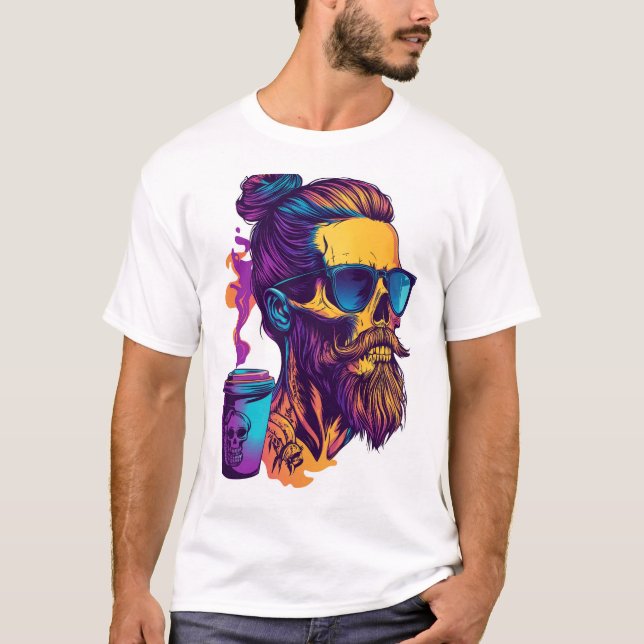 Caffeinated Skull � Funny Barista Skeleton T-Shirt (Front)