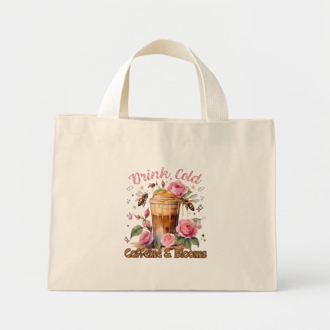 Caffeine & Blooms: Iced Coffee Delight Mini Tote Bag (Front)