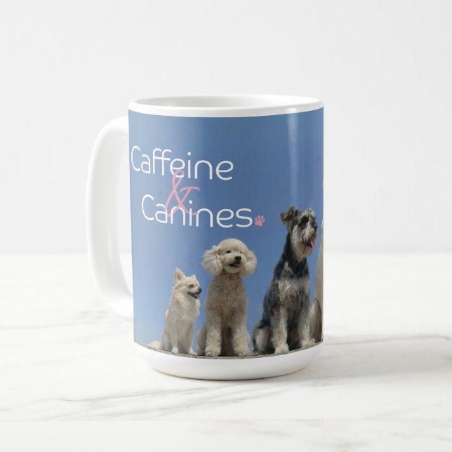 Caffeine & Canines Five Dog Breed Photo Mug Gift (Front Left)