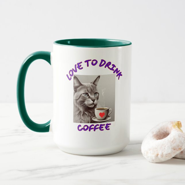 Caffeine Cat Humourous Mug (With Donut)