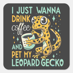 Caffeine Companionship: Leopard Gecko Coffee Bliss Square Sticker