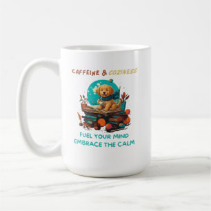 Caffeine & Coziness Golden Retriever Book Coffee Mug