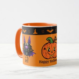 Caffeine Crazy Bat Personalize Name Pumpkin Gift Mug