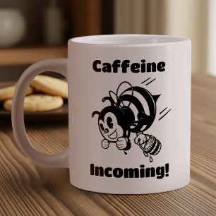 Caffeine Incoming! Funny Bee With Buckets Cartoon Large Coffee Mug