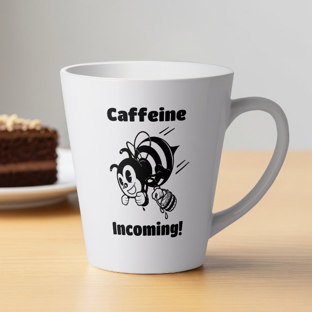 Caffeine Incoming! Funny Bee With Buckets Cartoon Latte Mug (Creator Uploaded)