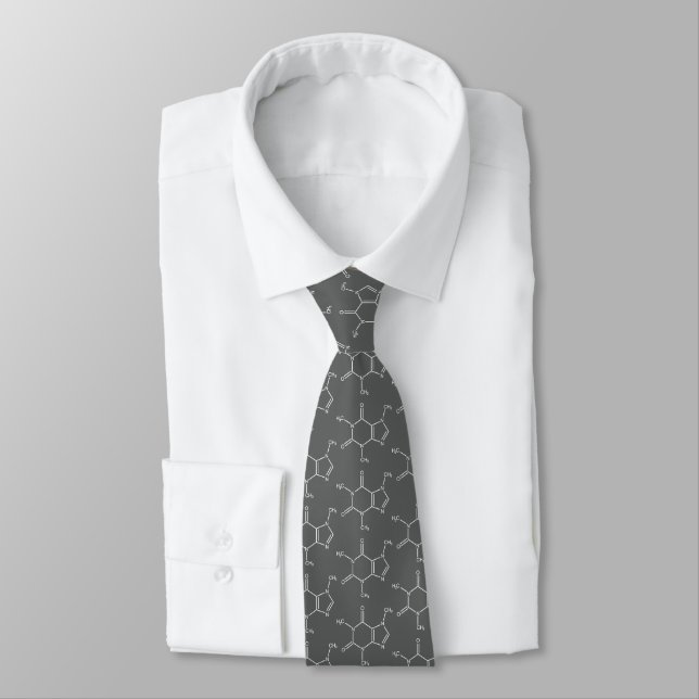 Caffeine Molecule Coffee Lovers' Charcoal Gray Tie (Tied)