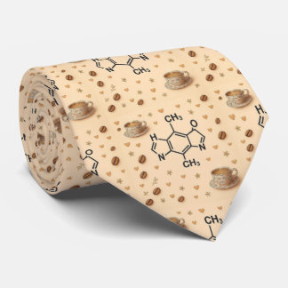 Caffeine Molecule & Coffee Pattern Necktie