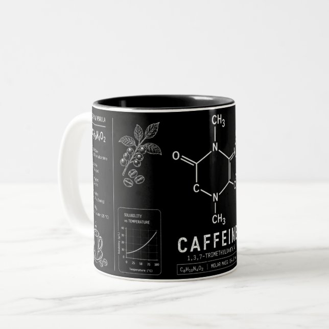 Caffeine Molecule Formula White Line Art Two-Tone Coffee Mug (Front Left)