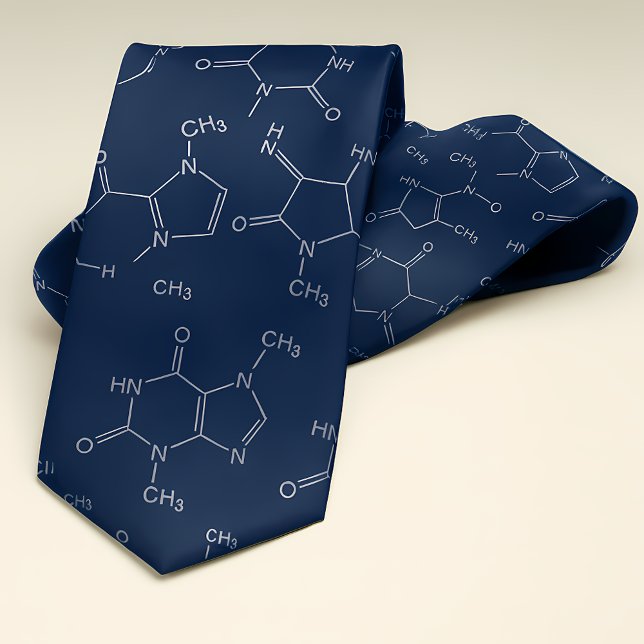Caffeine Molecule Navy Blue Tie (Caffeine Molecule Navy Blue Neck Tie)