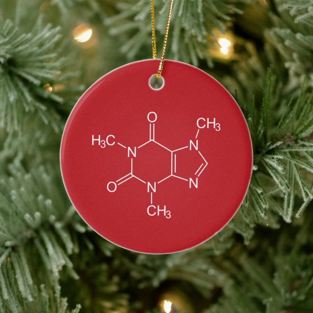 Caffeine Molecule Red Ceramic Ornament (Tree)