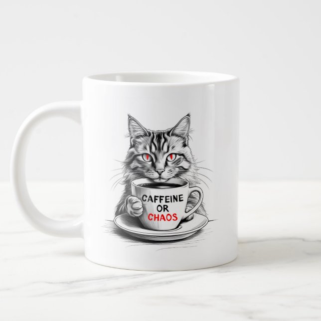 Caffeine Or Chaos Cat Coffee Lover  Large Coffee Mug (Left)
