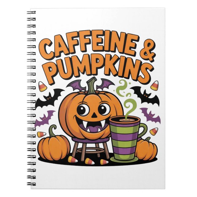 Caffeine & Pumpkins – Halloween Design Notebook (Front)