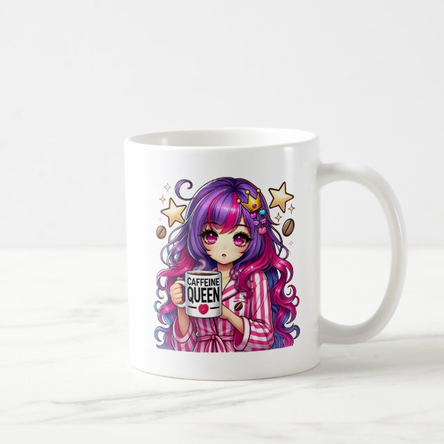 Caffeine Queen - Sassy Anime Girl in Pyjamas Coffee Mug (Right)