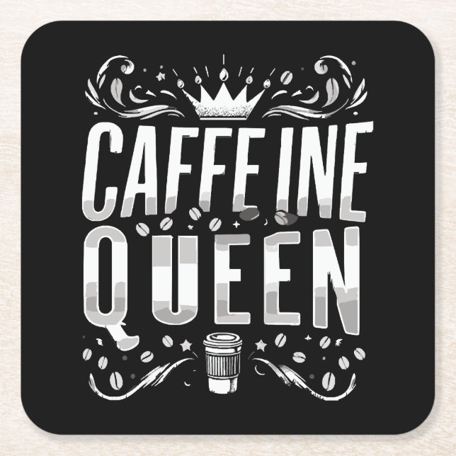caffeine queen square paper coaster (Front)