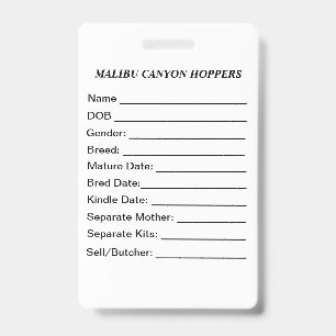 Cage Tag ID Badge