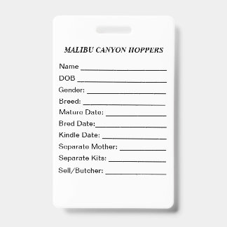 Cage Tag ID Badge
