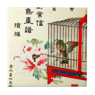 Caged Bird and Blossom 1870 Tile