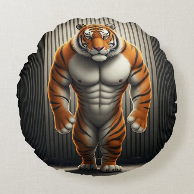 Caged Buff Tiger Round Cushion (Front)