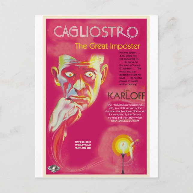 Cagliostro movie poster (Boris Karloff) Postcard (Front)