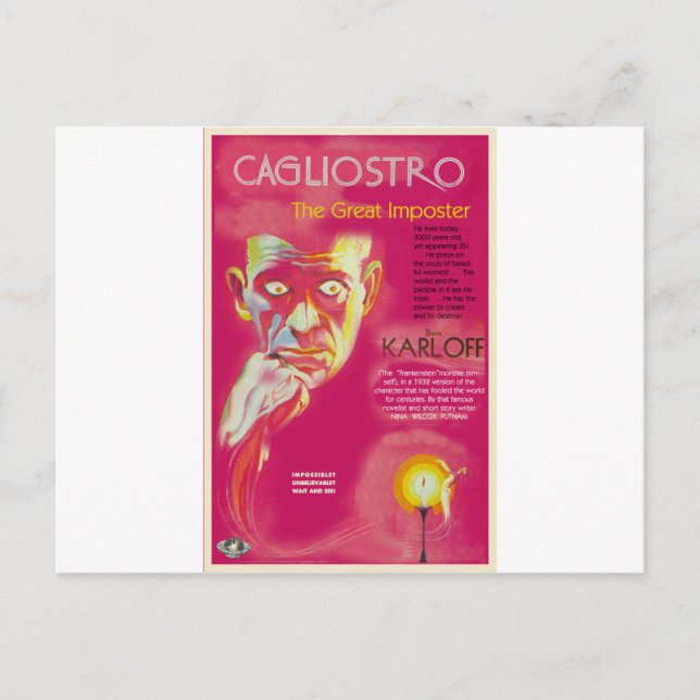 Cagliostro movie poster (Boris Karloff) Postcard (Front)