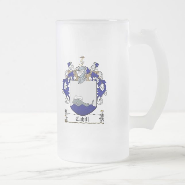 CAHILL FAMILY CREST -  CAHILL COAT OF ARMS FROSTED GLASS BEER MUG (Right)