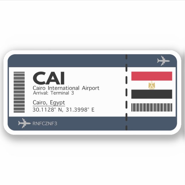 CAI Cairo Egypt Boarding Pass Sticker (Front)