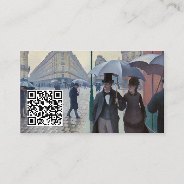 Caillebotte - Paris Street; Rainy Day - QR Code Business Card (Front)