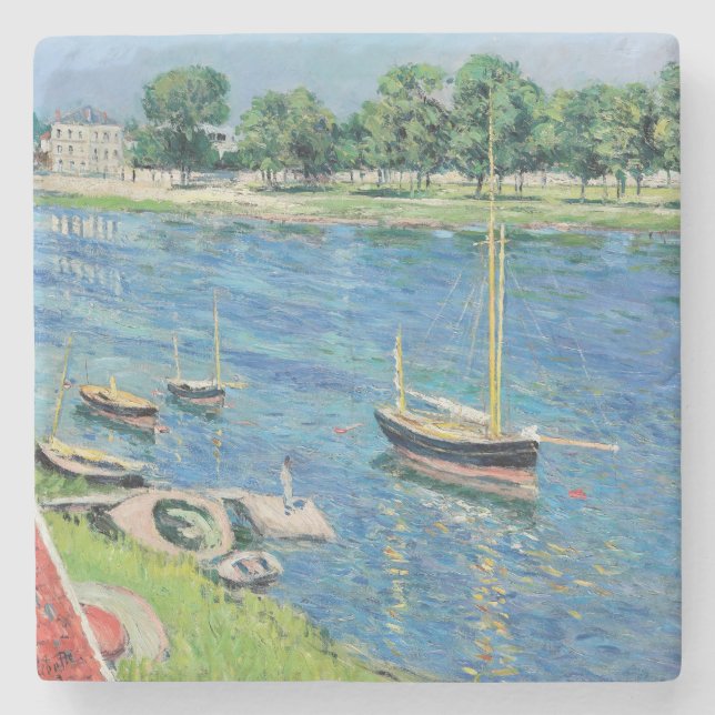 Caillebotte - Seine at Argenteuil, Boats at anchor Stone Coaster (Front)