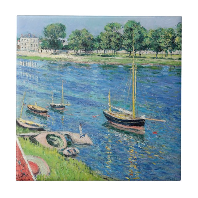 Caillebotte - Seine at Argenteuil, Boats at anchor Tile (Front)