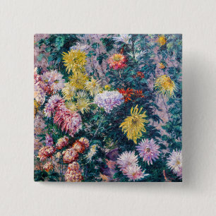 Caillebotte - White and Yellow Chrysanthemums 15 Cm Square Badge