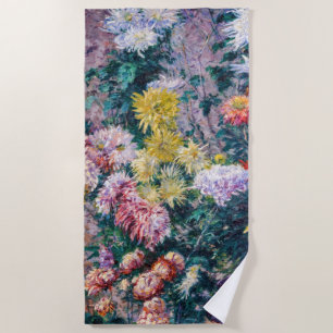 Caillebotte - White and Yellow Chrysanthemums Beach Towel