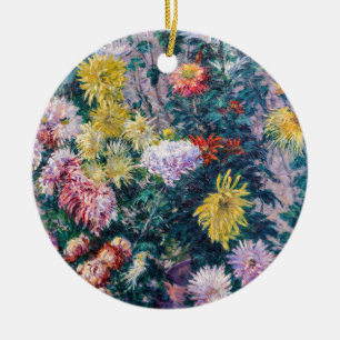Caillebotte - White and Yellow Chrysanthemums Ceramic Tree Decoration